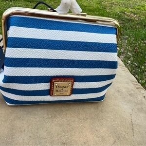 Dooney & Bourke Navy and White Striped Cosmetic Case with Gold Frame